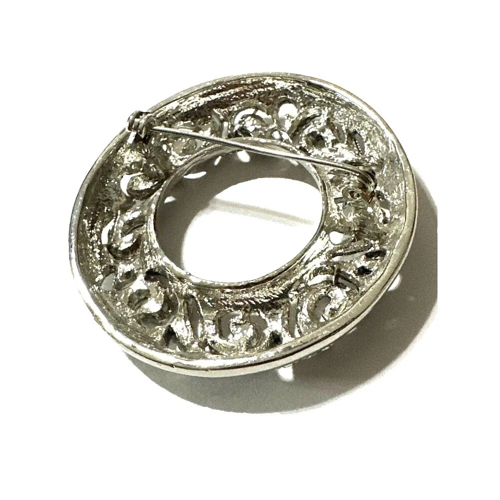 Vintage Liz Claiborne First Issue Filigree Brooch Faux Marcasite Silver Tone Pin